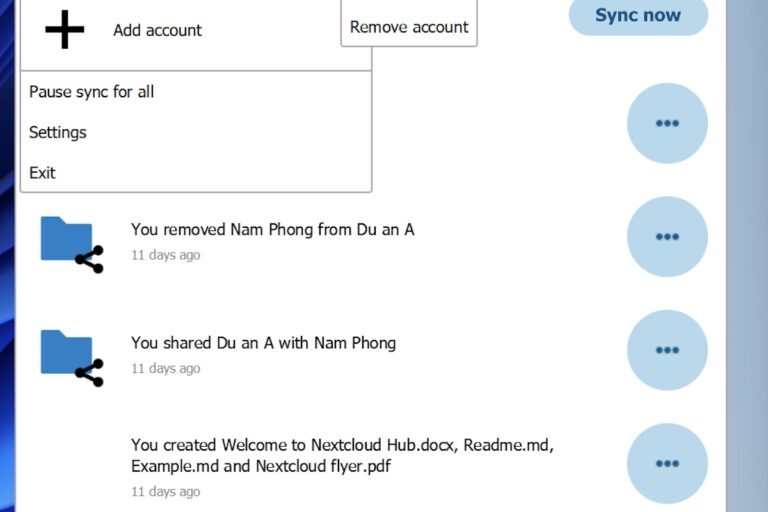 go bo va dang nhap lai tai khoan nextcloud tren may tinh